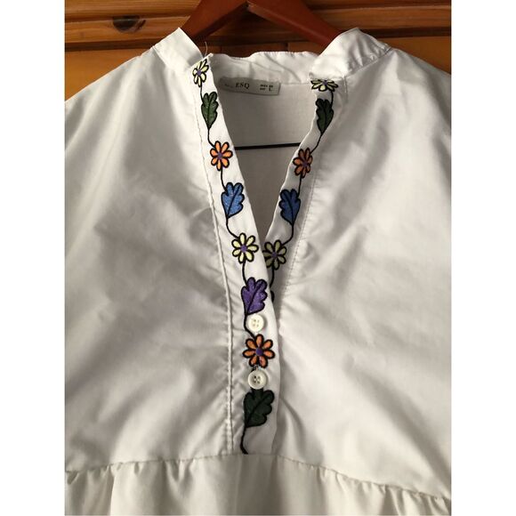 By ESQ White Boho Embroidered Peasant Dress Tassel Sleeve Tiered Midi SZ L - Picture 5 of 13